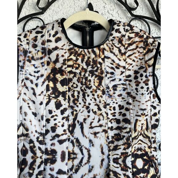 Zara Animal Print Faux Leather Trim Peplum Hem Top - Size Small - Multicolored - Picture 2 of 6